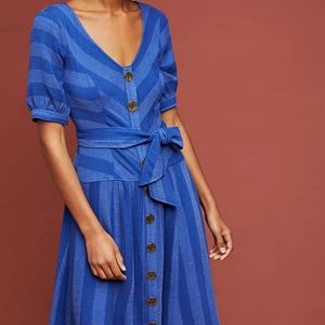 Anthropologie Maeve Blue Tonal Striped Buttondown Dress 4